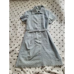 Vintage Blue Belt Short Sleeve Dress